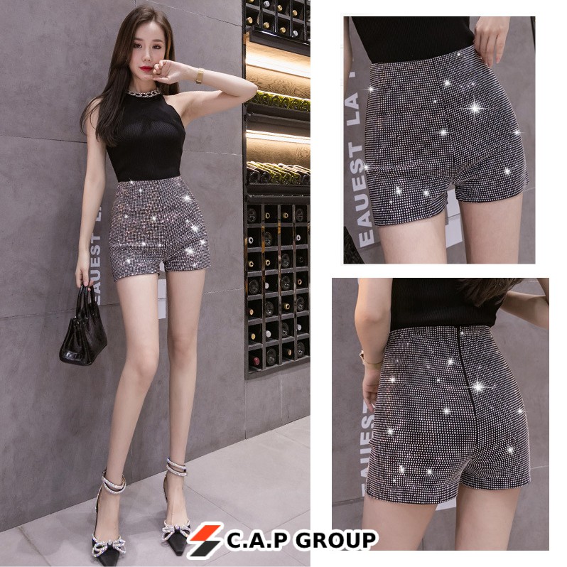 Quần short nữ đẹp CAO CẤP sanh chảnh sooc cạp cao sexy đính đá óng ánh lấp lánh - Hot MS189