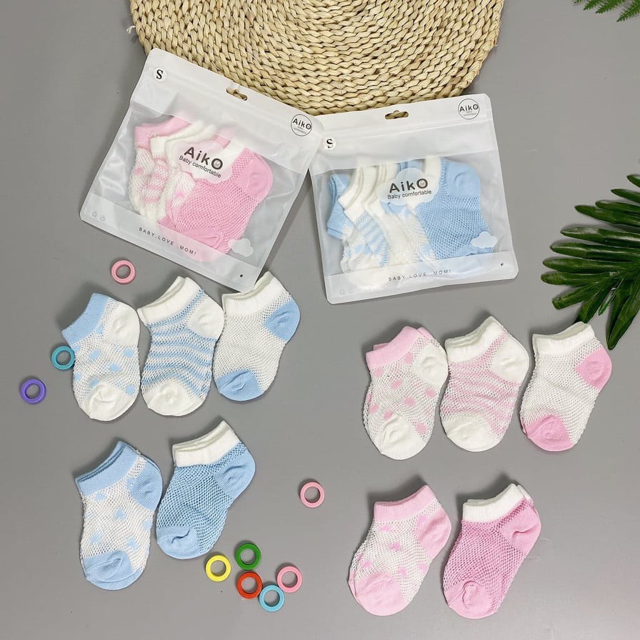 Sét 5 đôi tất lưới Màu KILUTA, AIKO- Tất lưới Cotton mềm mại, thoáng khí cho bé