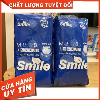 Combo 10 Bịch Bỉm Quần Người Già, Phụ Nữ Đi sinh Smile Thấm Hút Siêu Tốt, Siêu Tiết Kiệm (M 8 Miếng, L 7 Miếng)
