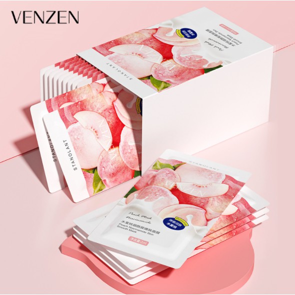 Hộp 30 Gói Mặt Nạ Ngủ Quả Đào Venzen Dưỡng Ẩm Se Khít Lỗ Chân Lông