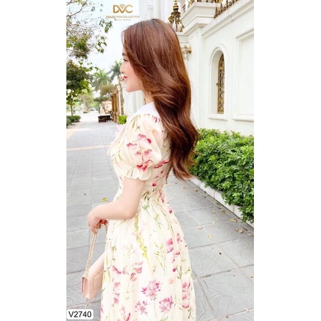 V2740 váy voan hoa màu vàng
