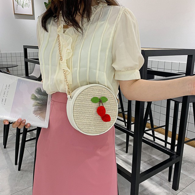 Túi Đeo Chéo Hình Tròn Dây Mây Đan Thời Trang Nữ