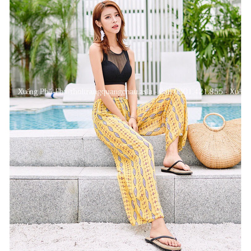 (Hàng Nhập) Đồ bơi, Bikini 3 mảnh, gồm áo+quần bơi, kèm quần khoác ngoài Phong cách Boho, thổ cẩm #0318019