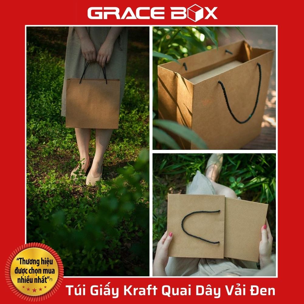 {Giá Sỉ} Túi Giấy Kraft - Quai Dây Vải Đen Thời Trang - Nhiều Size - Siêu Thị Bao Bì Grace Box