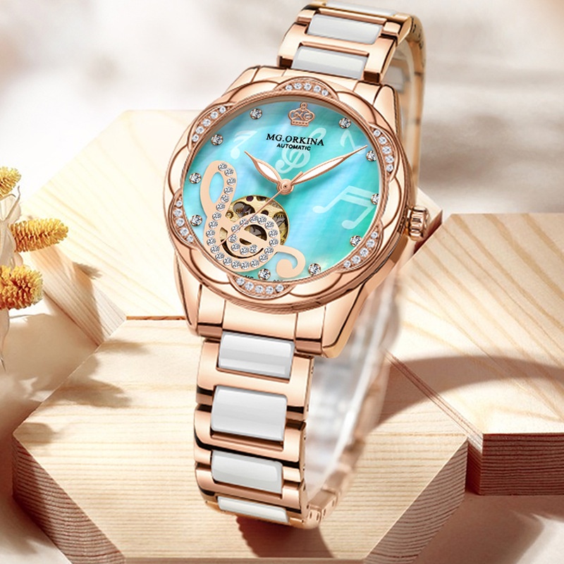 Đồng hồ nữ, đồng hồ cơ MG.ORKINA chính hãng viền thép kính sapphire cao cấp