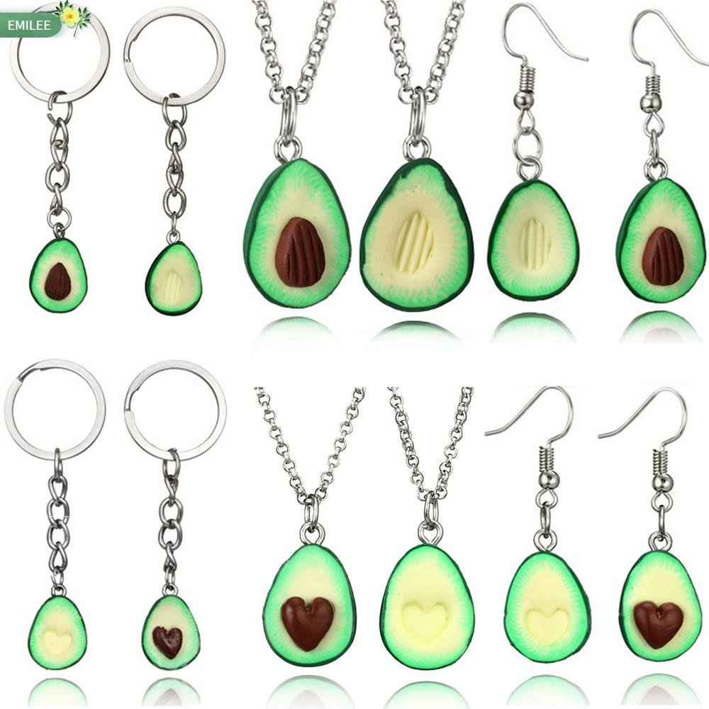 Bộ 2 Vòng cổ/ Móc Khóa/ Móc Khóa Hình Quả Bơ Xanh Dễ Thương Dùng Làm Quà Tặng Cho Bạn Trai