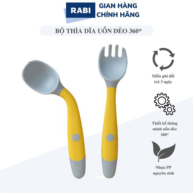 [RABI] Bộ Thìa Dĩa Ăn Dặm Cho Bé Uốn Dẻo 360 Độ, Thìa Uốn Cong Tập Xúc An Toàn Cho Bé.