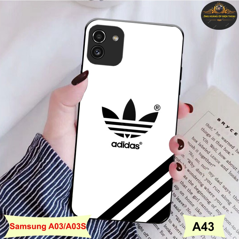 Ốp lưng Samsung A03/A03S/A02S Mặt lưng kính cao cấp In hình Adidas/Bearbrick/Phi hành gia