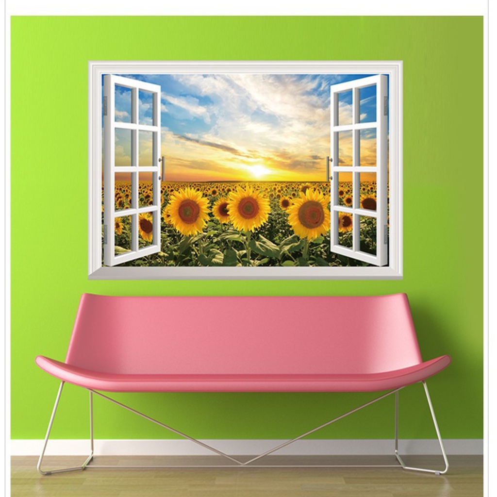 Decal dán tường 3D, tranh dán tường trang trí phòng hình cửa sổ đẹp, trang trí phòng khách, phòng ngủ 0996