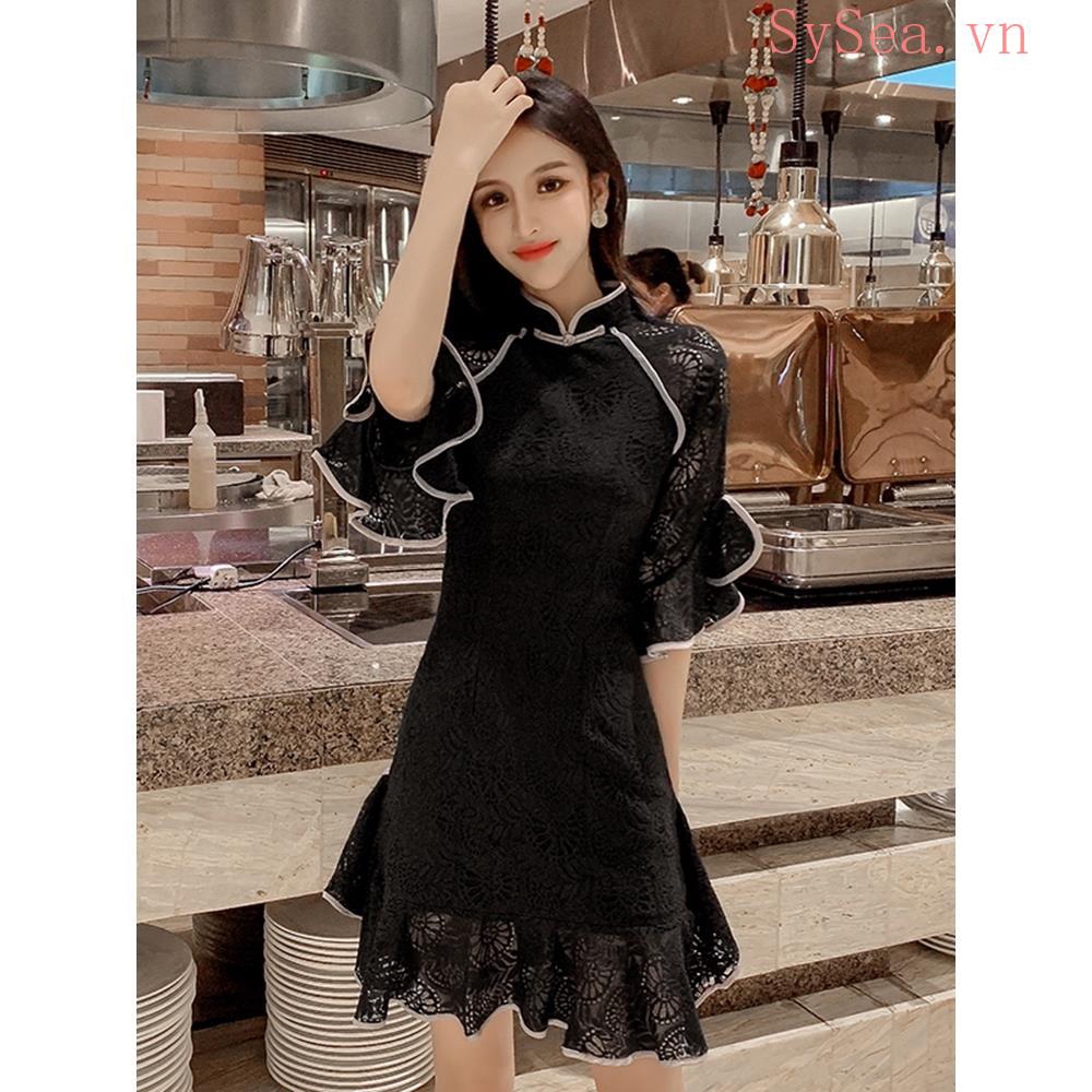 Sườn Xám Cách Tân Phối Ren Kiểu Đuôi Cá Thời Trang Mùa Hè Cho Nữ | BigBuy360 - bigbuy360.vn