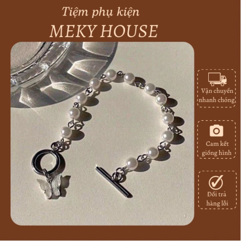 Vòng tay, lắc tay nữ đính hạt ngọc gắn mặt cánh bướm cách điệu phong cách sang trọng thanh lịch