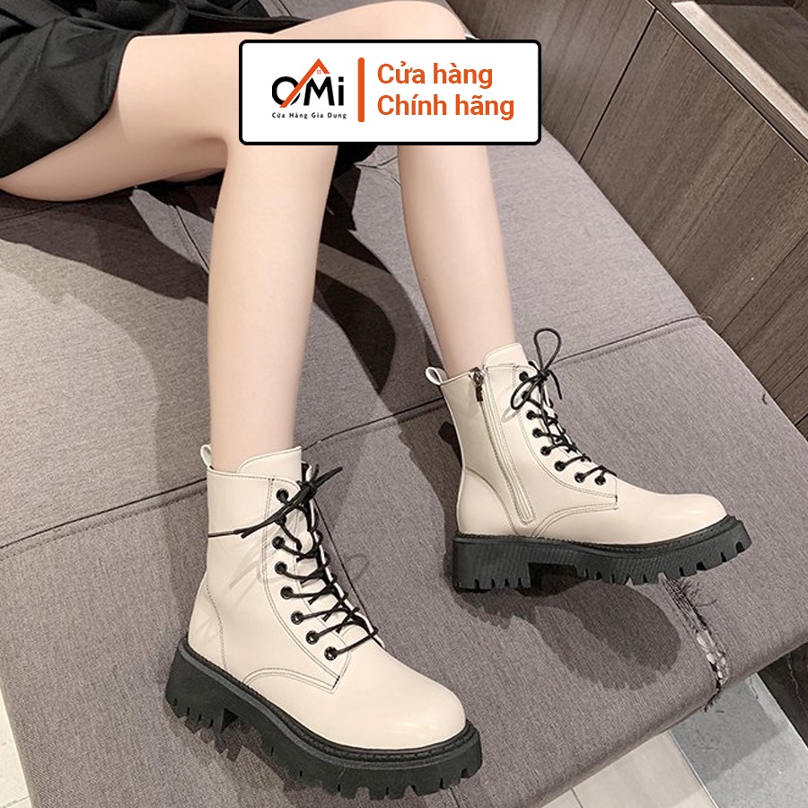 Giày bốt nữ cao cấp loại 1, giày boot nữ thời trang OMI đế cao 3-5cm có khóa cài ở bên chất liệu da min đế cao su mềm | BigBuy360 - bigbuy360.vn