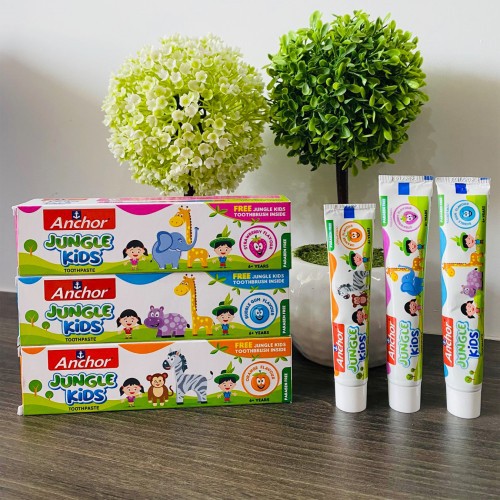 Kem đánh răng cho bé ANCHOR JUNGLE KIDS vị kẹo Gum - Tặng bàn chải