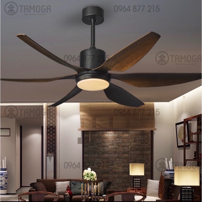 Quạt trần đèn dấu cánh, quạt có đèn 6 cánh gỗ DQ 8090 + Tặng kèm khiển