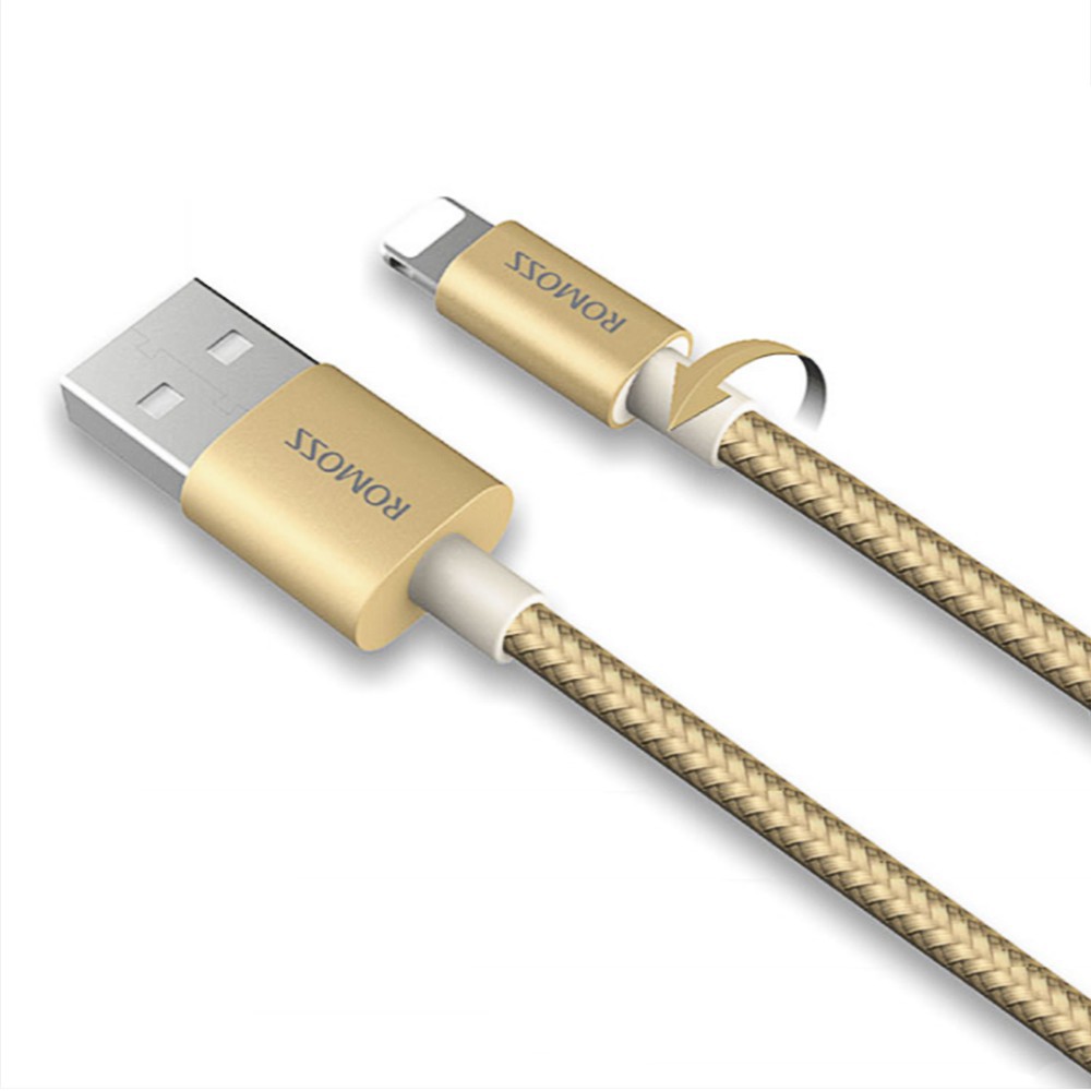 (CAMPAIGN) Cáp sạc iPhone/iPad Romoss Lightning Cable bọc Nylon dài 1m (Vàng) - Hãng phân phối chính thức