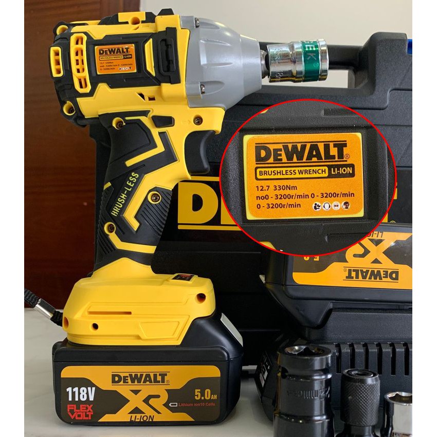 Máy Siết Bulong DEWALT Gân 118V Không Chổi Than 2 trong 1 mẫu mới 2020 Tặng 5 Đầu Khẩu + 1 Đầu chuyển vít