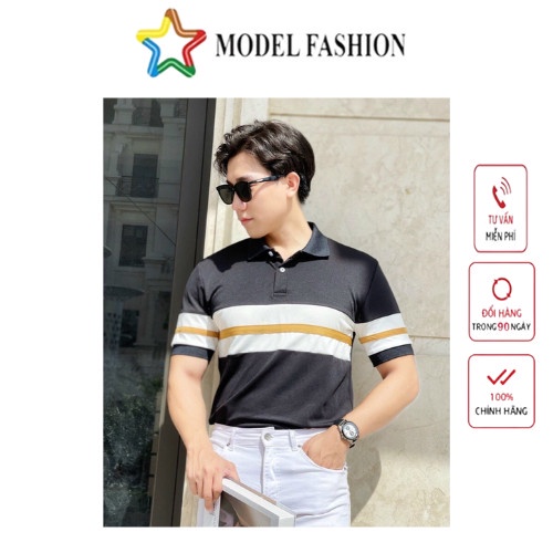 Áo thun polo nam nữ tay ngắn đen sọc ngang bụng hàn quốc Model Fashion