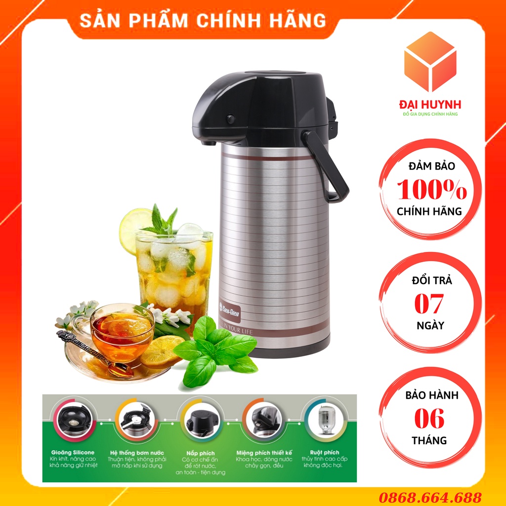Bình Đựng Nước, Bình Thủy, Phích Nước Để Bàn Có Nút Ấn 2000ml INOX 304 Cao Cấp, Chính Hãng Rạng Đông RD-2045ST3.E