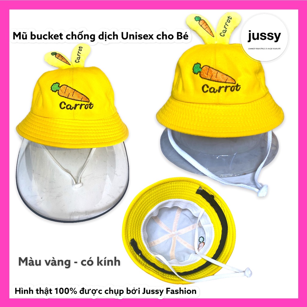 Mũ Chống Giọt Bắn Cho Bé Hình Tai Thỏ Jussy Fashion Kiểu Dáng Mũ Bucket Kèm Kính Chắn Gió, Che Bụi Cho Bé Từ 1-5 Tuổi