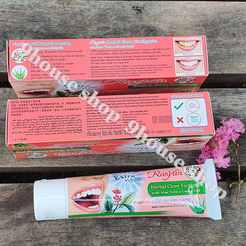 01 TUÝP Kem Trắng Răng ISME RASYAN Herbal Clove Toothpast with Aloe Vera & Guava Leaf Thái Lan 100gram