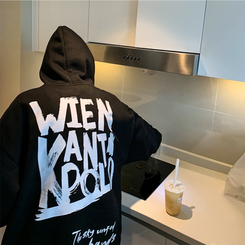 Áo hoodie dáng rộng in chữ đơn giản thời trang phong cách Hàn Quốc cho nam size M-3XL