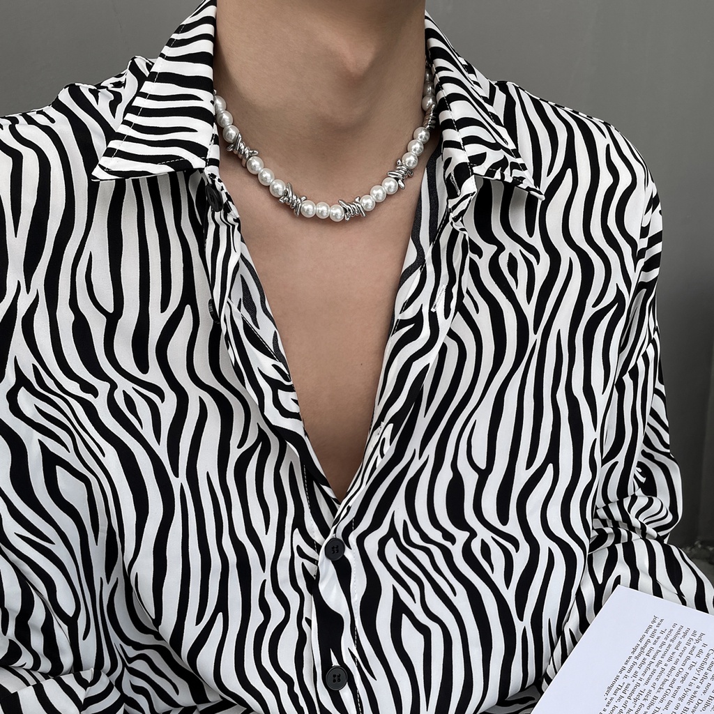 Vòng cổ Đính Hạt Ngọc Trai Phong Cách Hip Hop Cho Nam