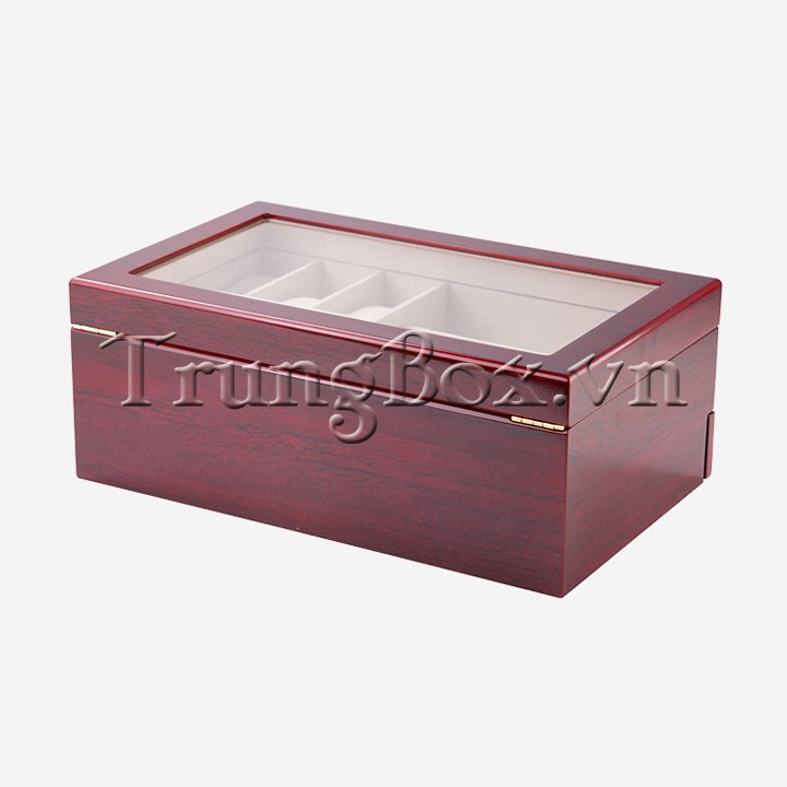 Hộp Đựng Đồng Hồ Trang Sức và Kính Mát 2 Tầng Vỏ Gỗ Sơn Mài - Mã 618