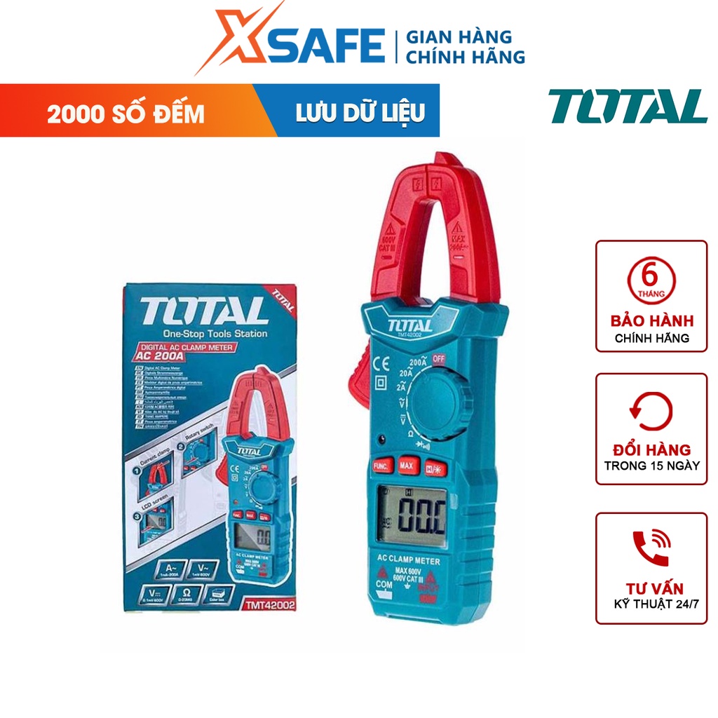 Đồng hồ đo điện ampe kìm AC DC Total TMT42002 kìm đo dòng điện kỹ thuật số 2000 số đếm, ghi nhớ dữ liệu [CHÍNH HÃNG]