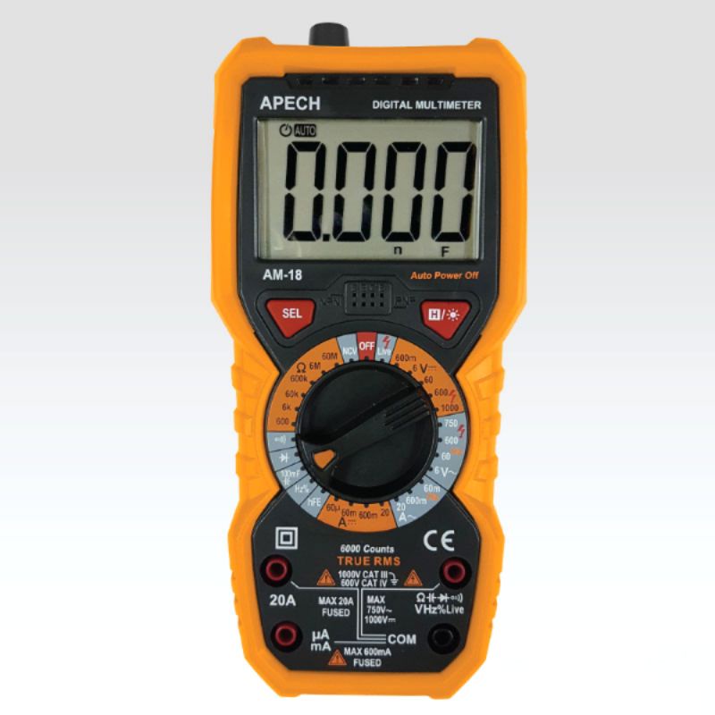 Đồng hồ vạn năng điện tử APECH AM-18 (TrueRMS) đo AC/DC, điện trở, tụ điện, tần số, thông mạch, diode