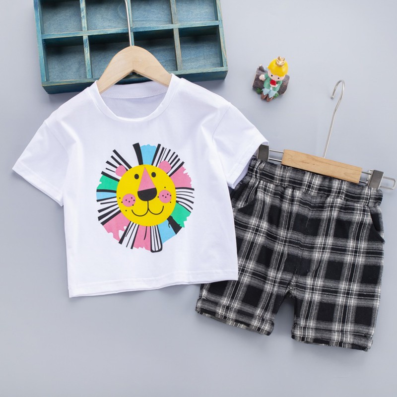 Set Áo Thun Tay Ngắn Và Quần Short Caro Năng Động Cho Bé Trai