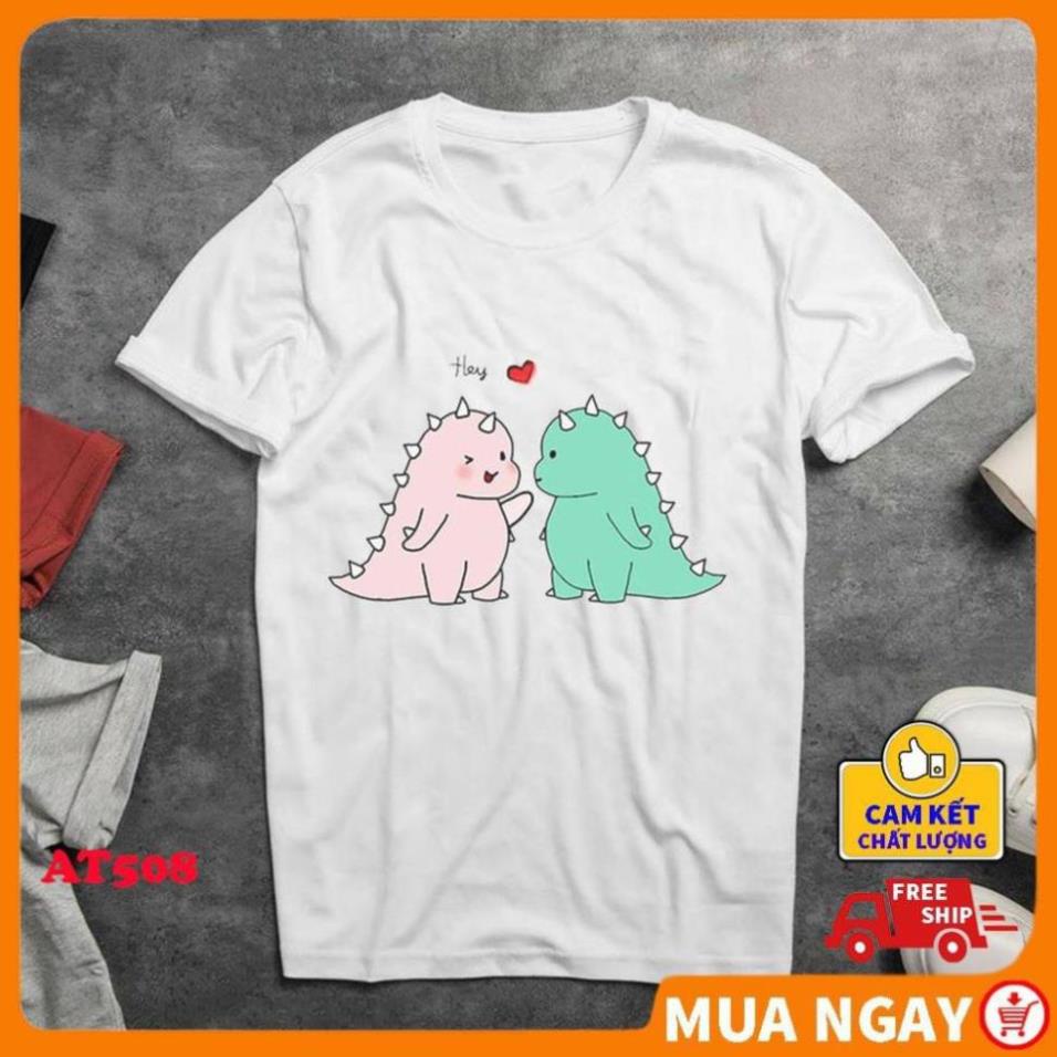 ÁO thun cặp áo đôi nam nữ rẻ đẹp in hình Khủng Long Con dễ thương đáng yêu không phai cao cấp ATO áo cực VIP