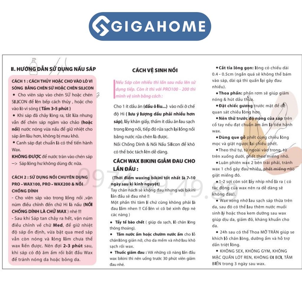 Combo Full Nồi Nấu Sáp Chống Dính + 100g Sáp Sữa Dừa + 75g Mỡ Trăn + Tặng 5 Que Sáp GIGAHOME Cao Cấp
