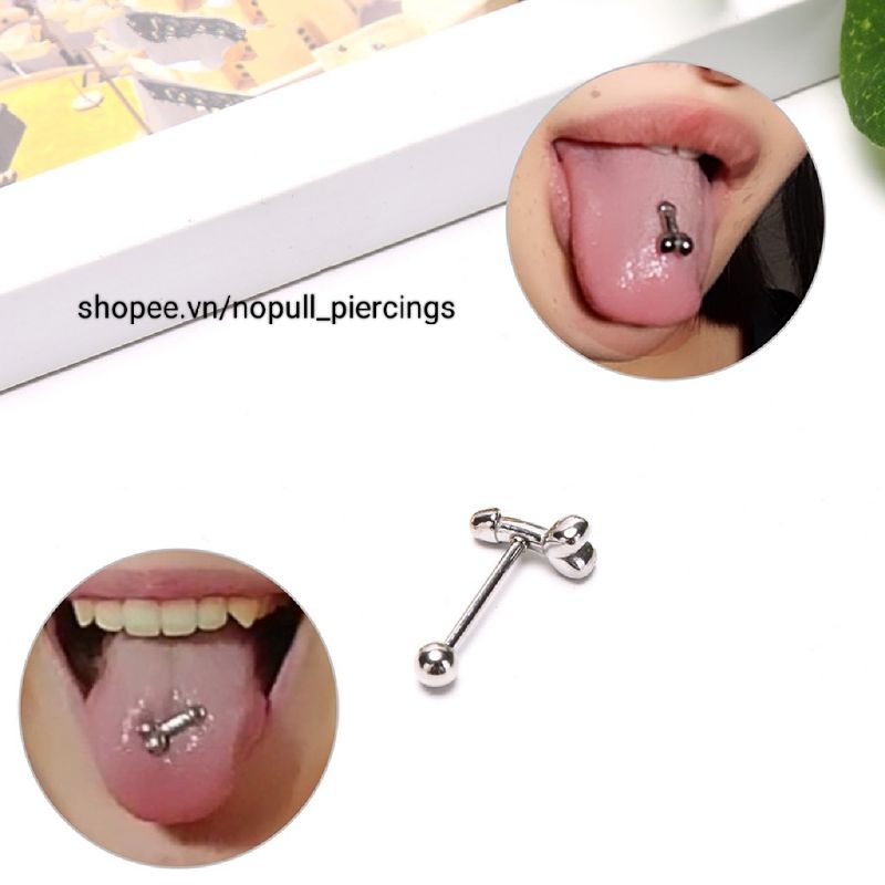 KHUYÊN LƯỠI CÁ TÍNH - Khuyên Lưỡi Hình Con Ciu - Khuyên thép y tế không gỉ