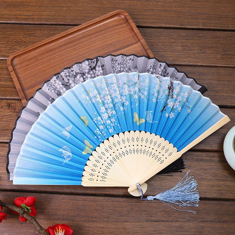 Quạt Gấp Cầm Tay TAYLOR1 Bằng Tre Và Lụa Họa Tiết Nghệ Thuật Phong Cách Trung Hoa 1 Cái