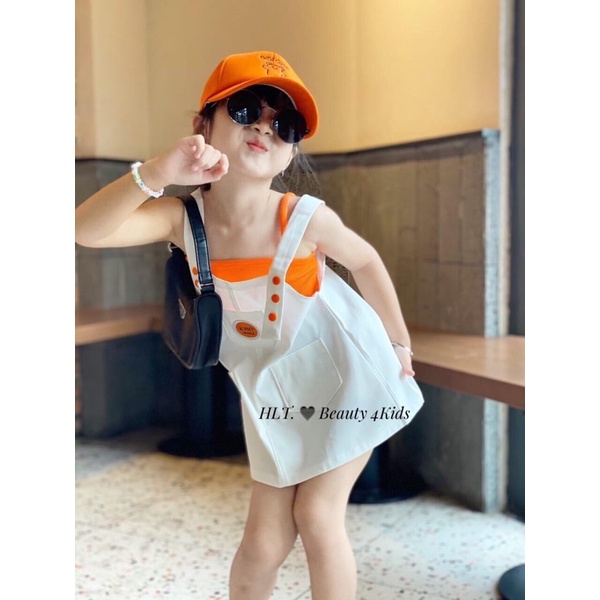Set yếm cam 3 chi tiết kèm mũ cho bé gái (9 - 19kg)