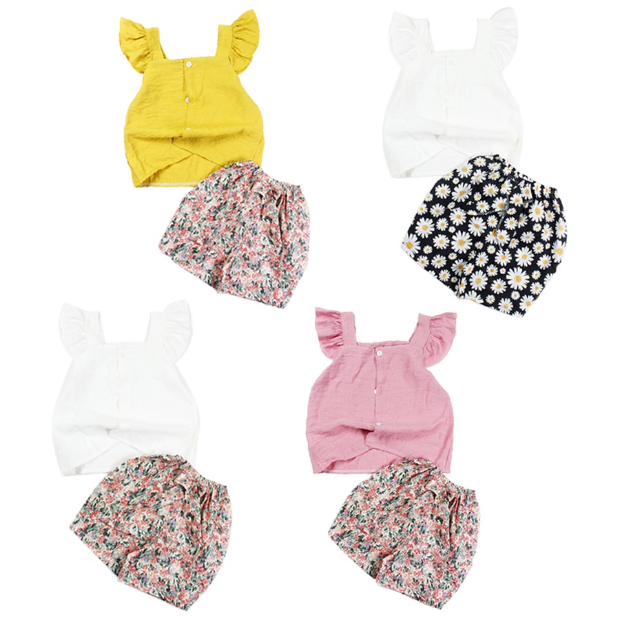 Set áo lenin cánh tiên và quần short kate bông cho bé gái 6 tháng đến 6 tuổi từ 8 đến 22 kg chất shop đẹp 06310-06312