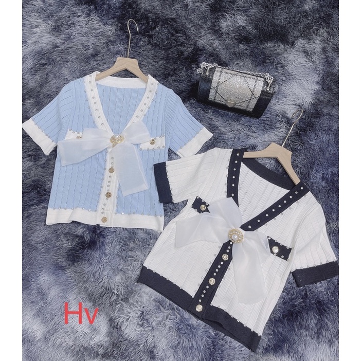 Áo len kèm nơ đính đá quảng châu siêu hót tay cộc | BigBuy360 - bigbuy360.vn