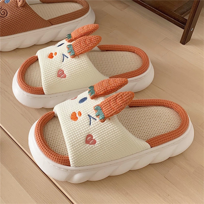 Dép Đi Trong Nhà Bằng cotton Linen Hình Gấu Nâu Cho Nam Nữ
