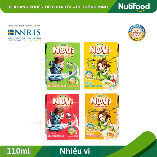 [Date mới] Lốc 4 Hộp Sữa Nuvi 110ml ⚡NutiFood⚡ Sữa Nuvi hương cam, hương dâu, hương đào táo, hương trái cây nhiệt đới