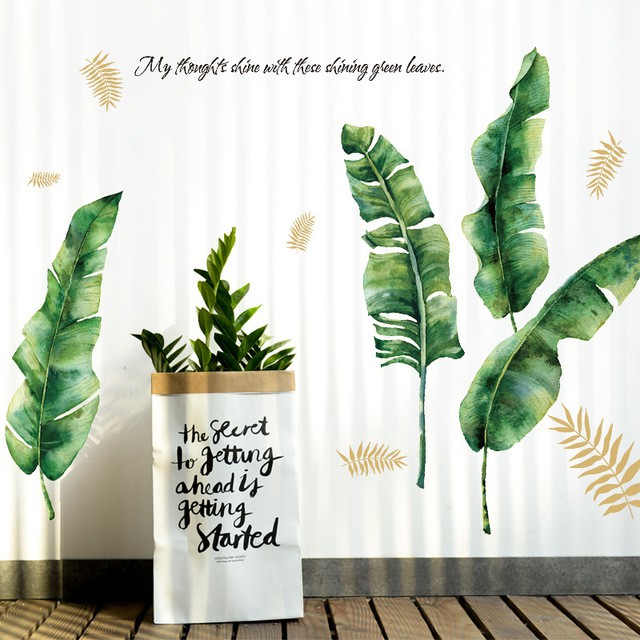 decal dán tường lá xanh
