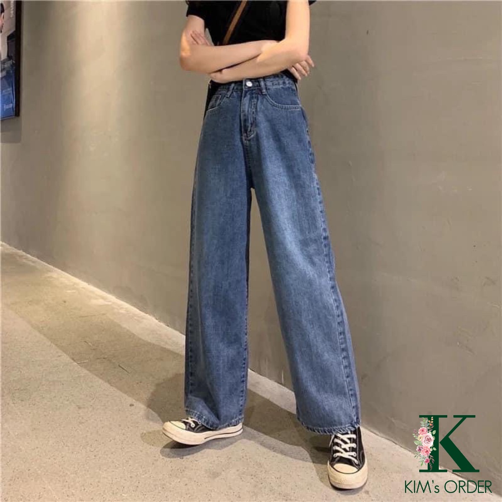 Quần jean nữ ống suông phom rộng cạp cao lưng cao xanh đậm tiểu thư phong cách Ulzzang Hàn Quốc đủ size loại đẹp