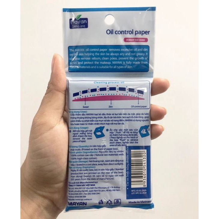 tuan203 Giấy Thấm Dầu Than Hoạt Tính Mayan Charcoal Oil Control Paper 100 PCS tuan203