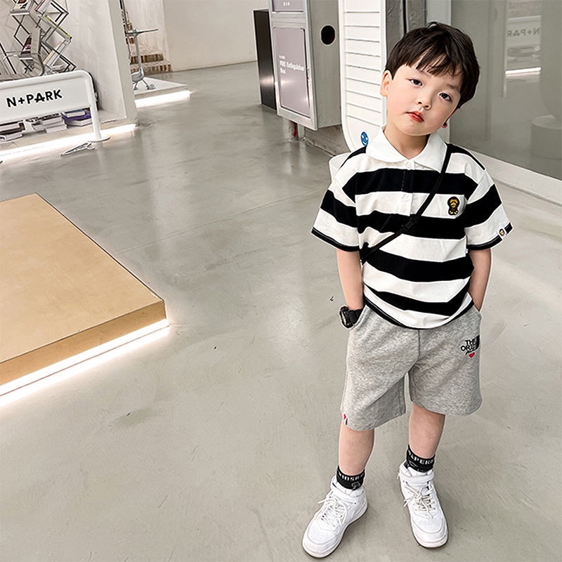 Áo polo Cotton Tay Ngắn Họa Tiết Kẻ Sọc Thời Trang Mùa Hè Nhật Bản Dành Cho Bé Trai