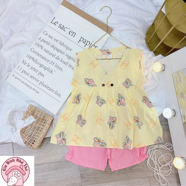 25-42kg Set bộ lanh LỤA THÁI size đại ba lỗ điệu đà cho bé gái ở nhà đi chơi