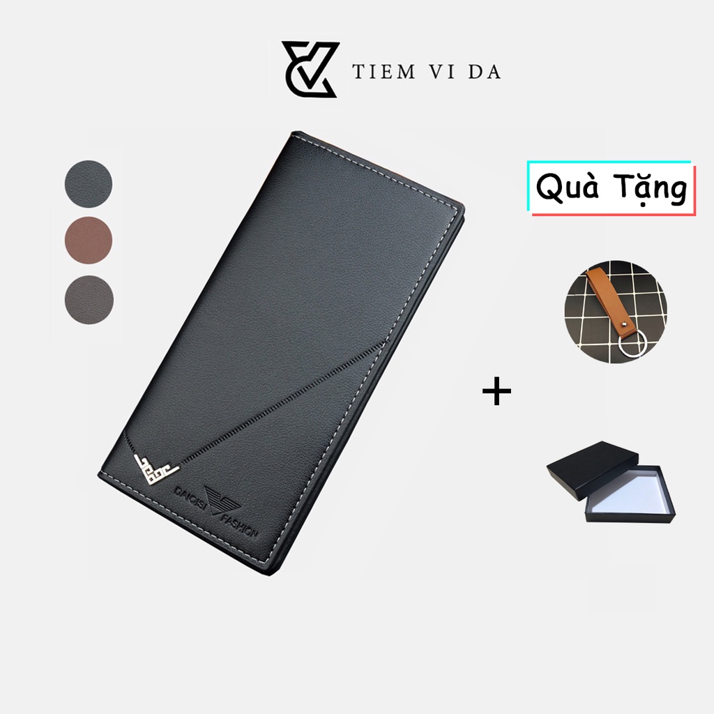 Ví dài nam nữ cầm tay nhiều ngăn đựng tiền có ngăn khóa kéo, bóp da mềm dập nổi cao cấp V683