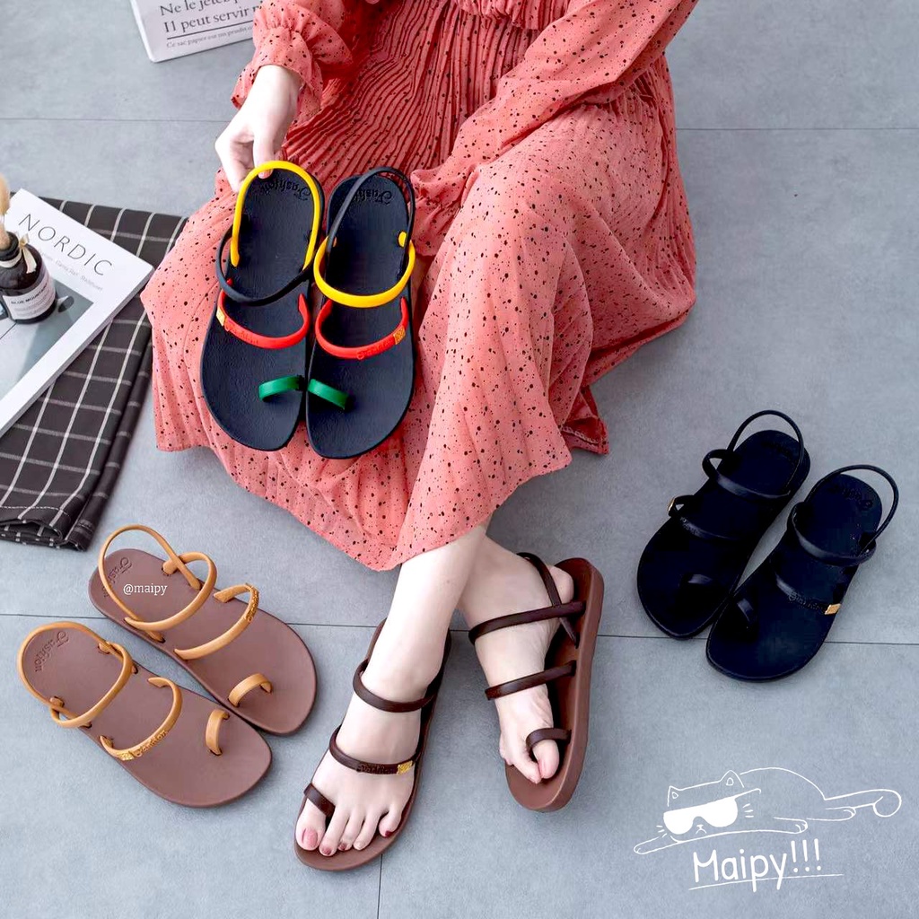 Giày sandal nữ xỏ ngón 2 quai G063, nhựa cao su đi mưa, đi học chống trơn siêu bền Maipy