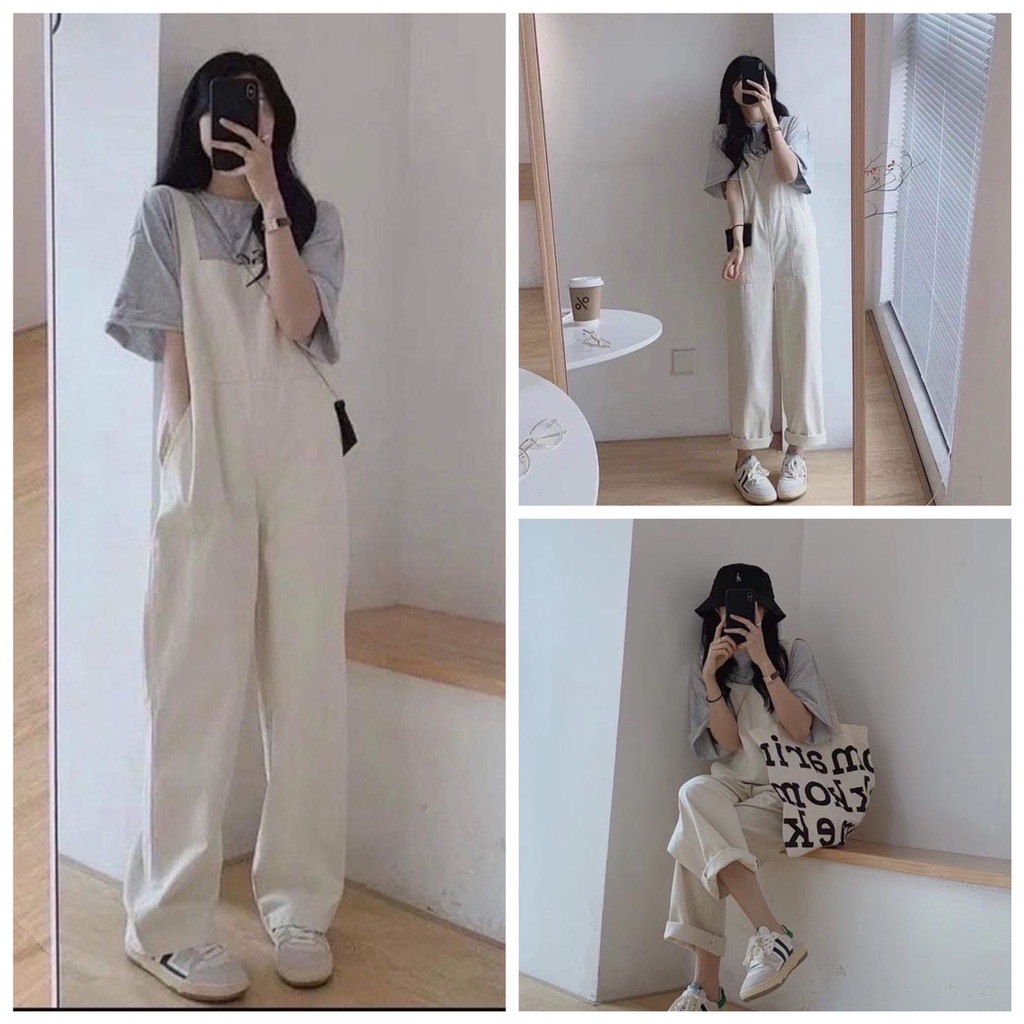Quần Yếm Kaki Màu Be Ulzzang Hàn Quốc