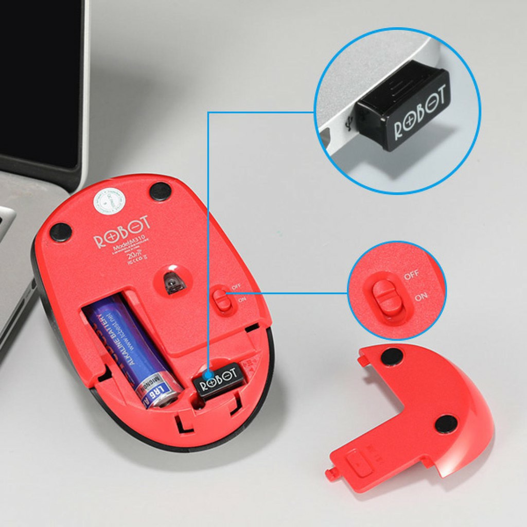 Chuột Quang Không Dây 2.4GHz ROBOT M310 - Cảm Biến Quang Học - Khoảng Cách Tín Hiệu 20m - BẢO HÀNH 12 THÁNG