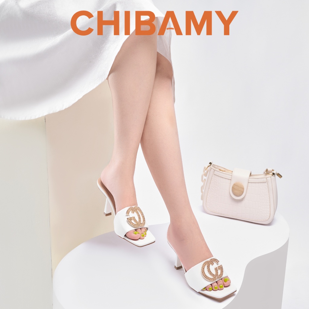 Dép cao gót nữ đính đá CG gót nhọn cao 5cm CHIBAMY mã GU02