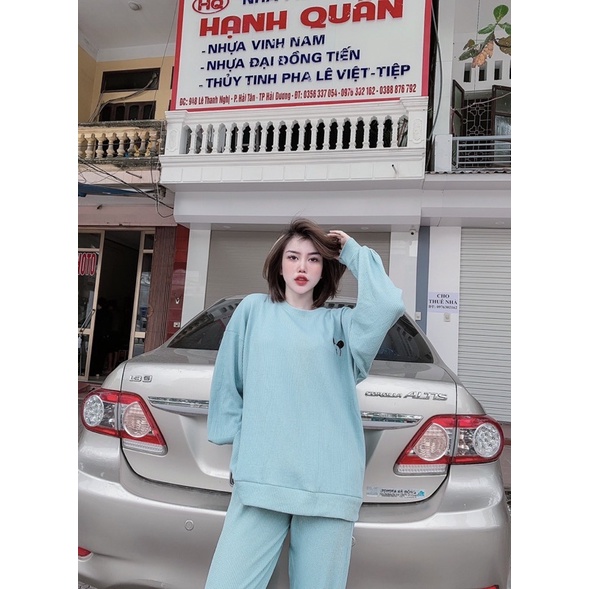 Sét bộ thể thao nhung gân thêu hình gấu xịn đẹp